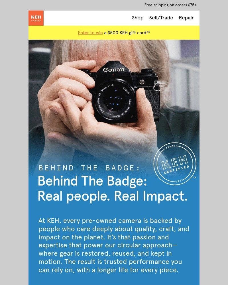 Screenshot of email sent to a KEH Camera Newsletter subscriber
