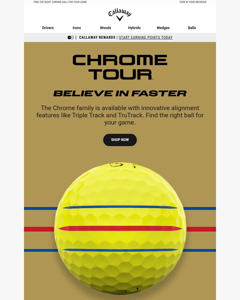 Screenshot of email sent to a Callaway Golf Newsletter subscriber