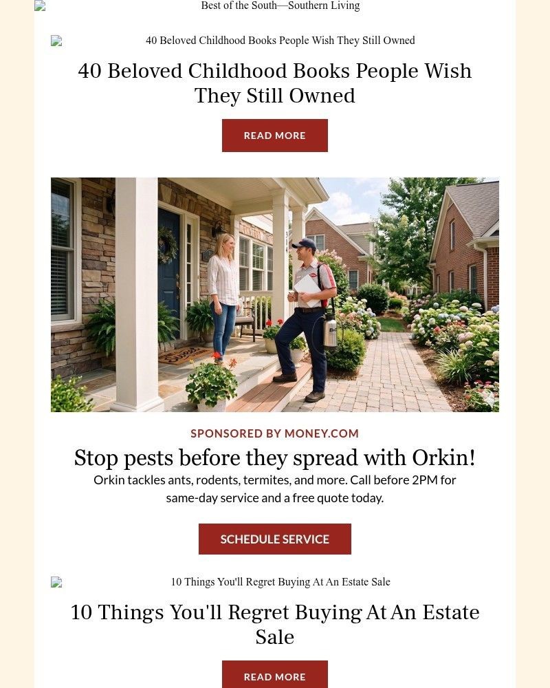 Screenshot of email sent to a Southern Living Newsletter subscriber