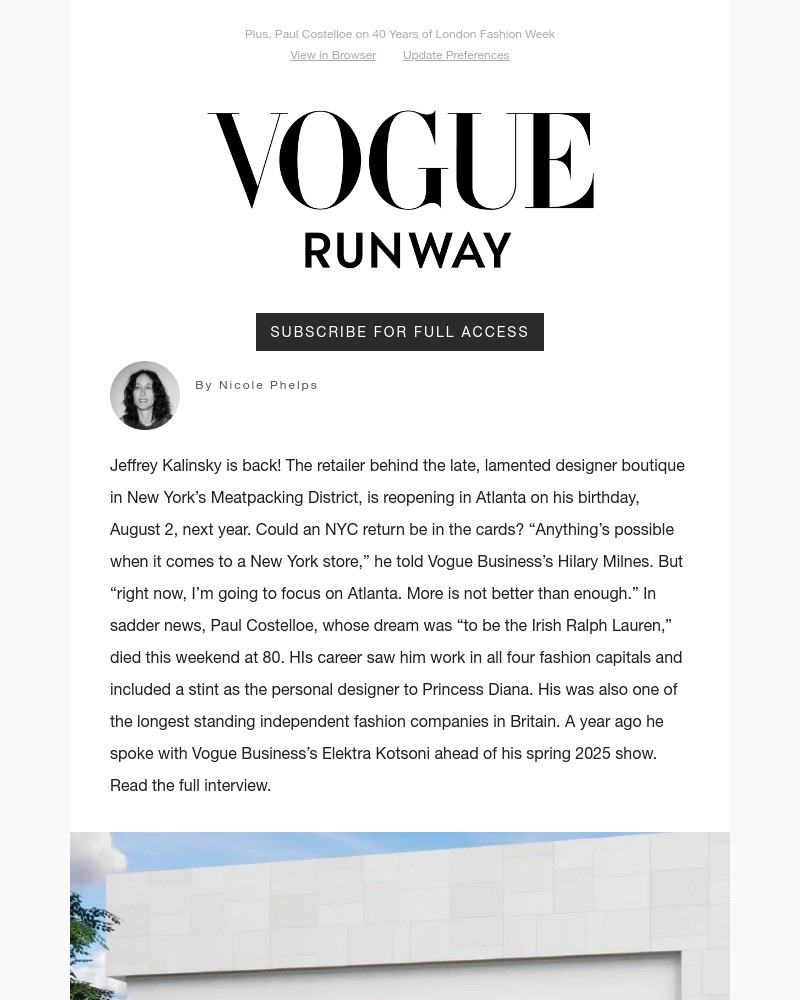 Screenshot of email sent to a Vogue Newsletter subscriber
