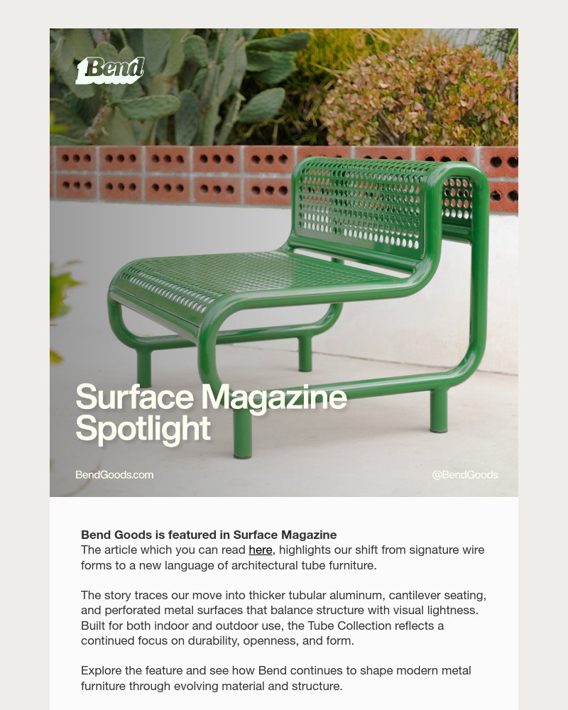 Screenshot of email sent to a Bend Newsletter subscriber