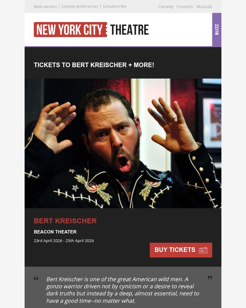 Screenshot of email sent to a New York City Theatre Newsletter subscriber