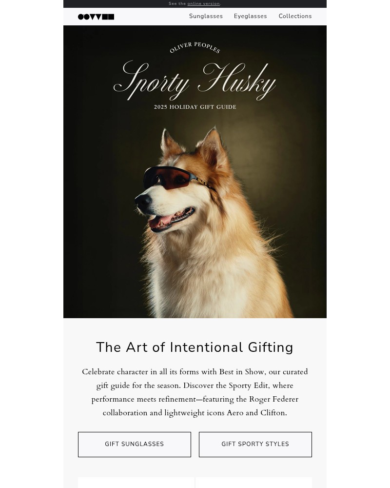 Screenshot of email sent to a Oliver Peoples Newsletter subscriber