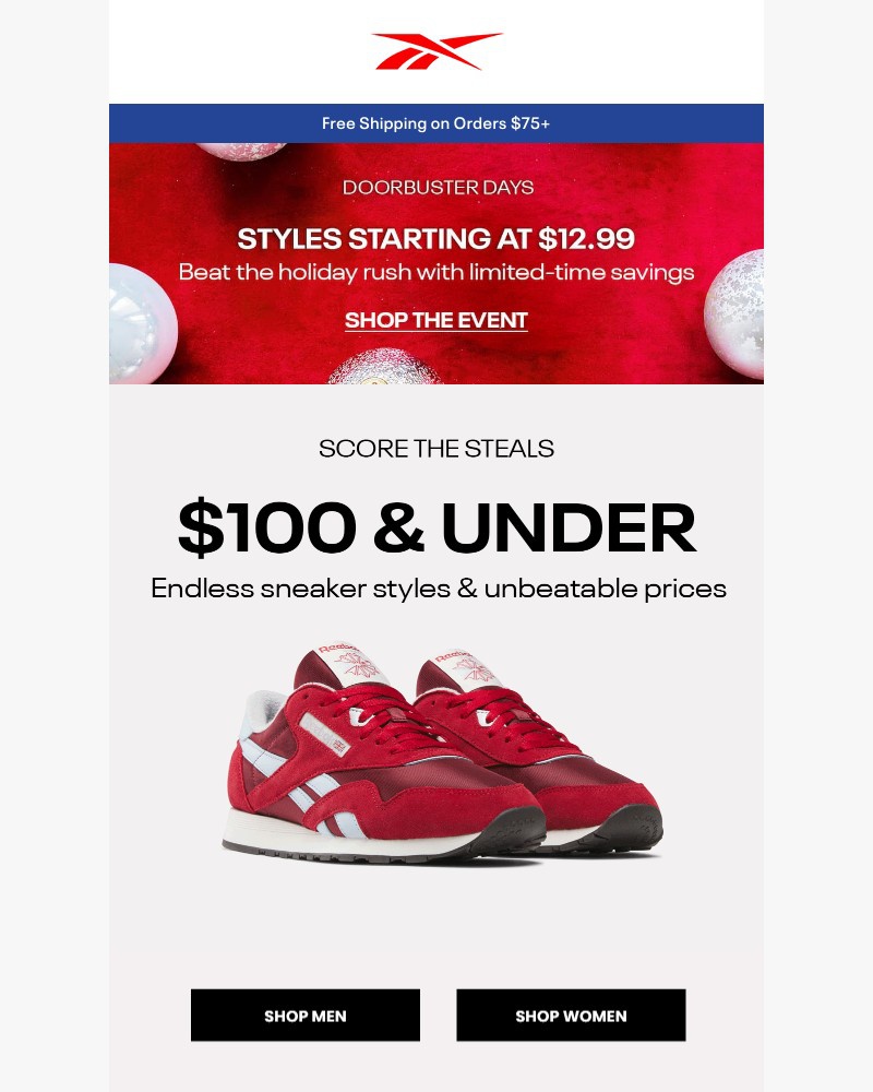 Screenshot of email sent to a Reebok Newsletter subscriber
