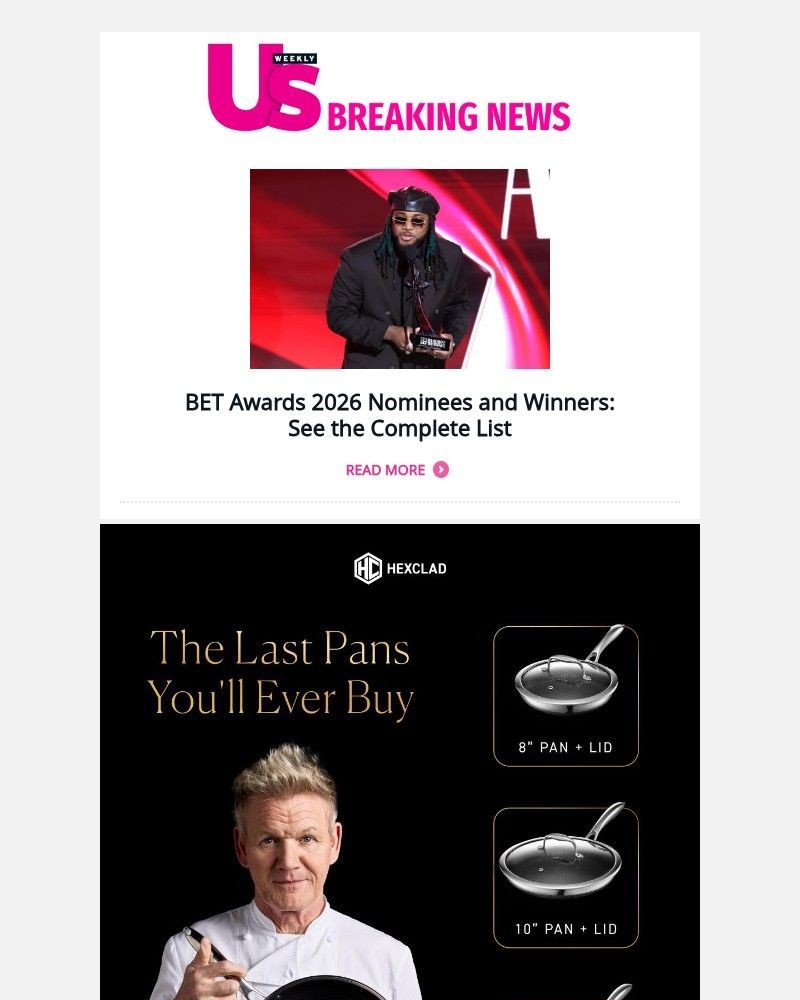 Screenshot of email sent to a Us Weekly Newsletter subscriber
