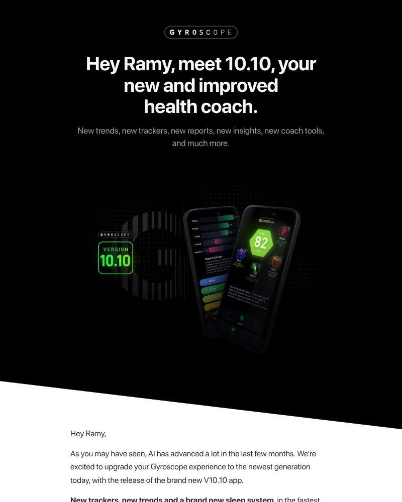Screenshot of email sent to a Gyroscope Registered user