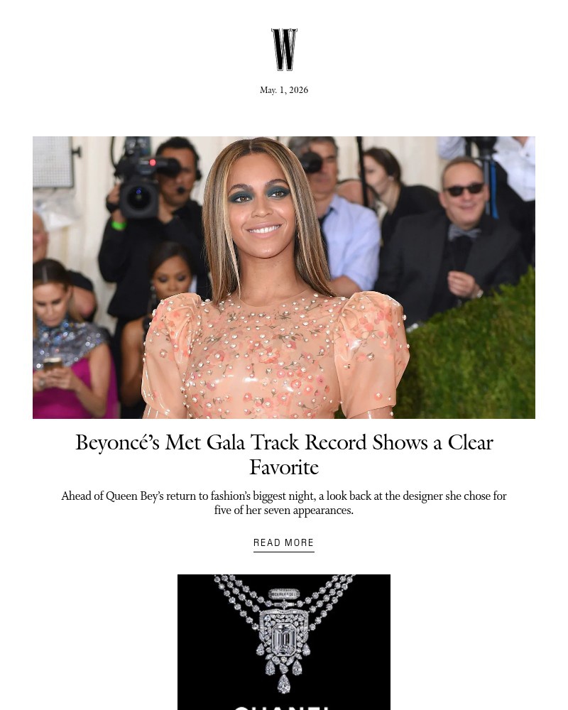 Screenshot of email sent to a W Newsletter subscriber
