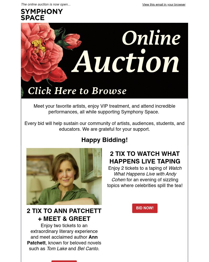 Screenshot of email sent to a Symphony Space Newsletter subscriber