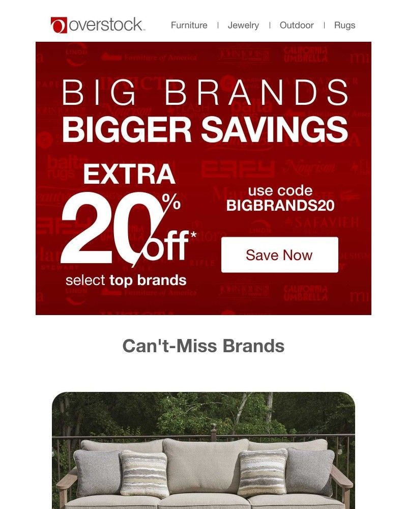 Screenshot of email sent to a Overstock Newsletter subscriber