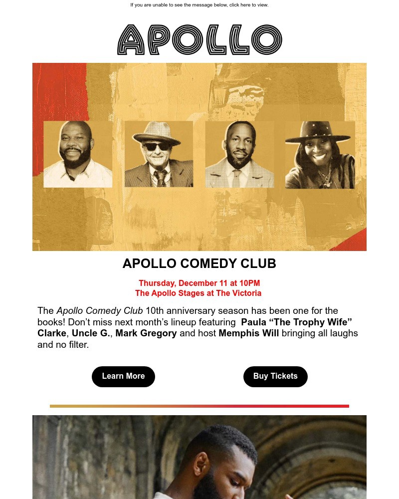 Screenshot of email sent to a Apollo Theater Newsletter subscriber