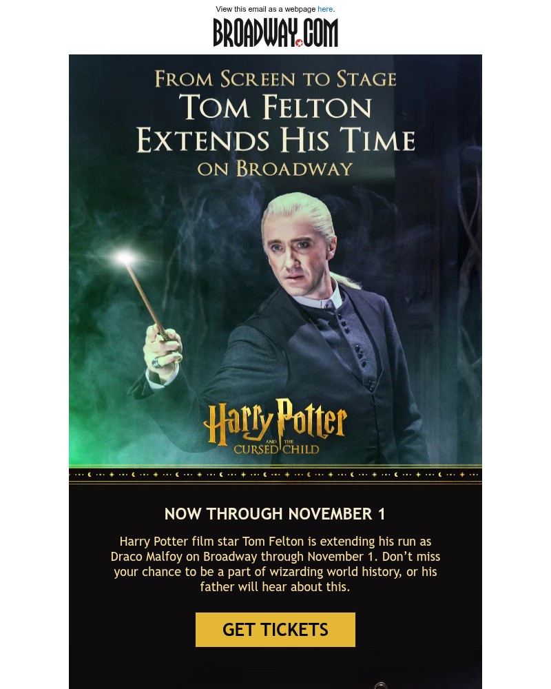 Screenshot of email sent to a Broadway NYC Newsletter subscriber