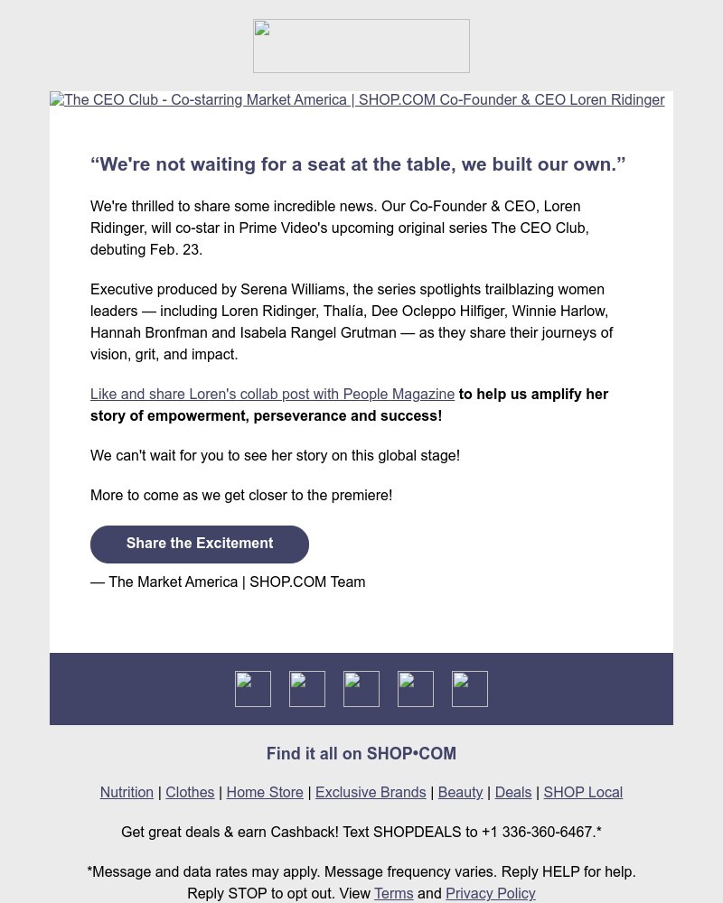 Screenshot of email sent to a Shop.com Newsletter subscriber