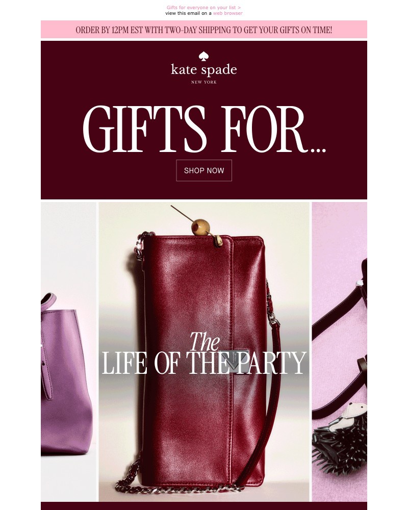 Screenshot of email sent to a Kate Spade Newsletter subscriber