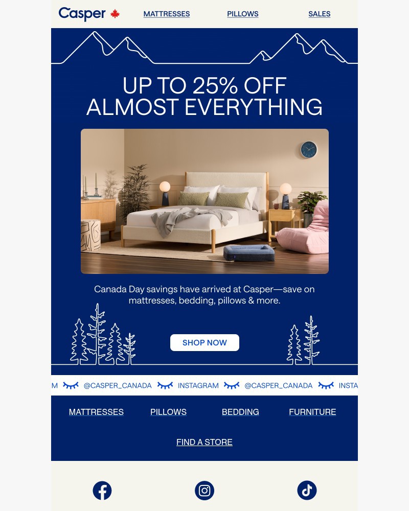 Screenshot of email sent to a Casper Newsletter subscriber