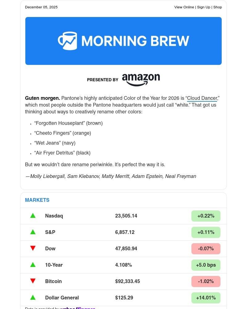Screenshot of email sent to a Morning Brew Newsletter subscriber