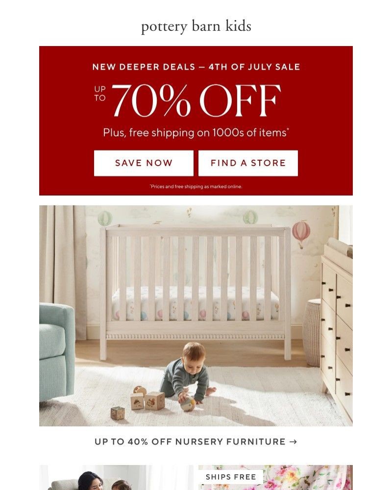 Screenshot of email sent to a Pottery Barn Newsletter subscriber