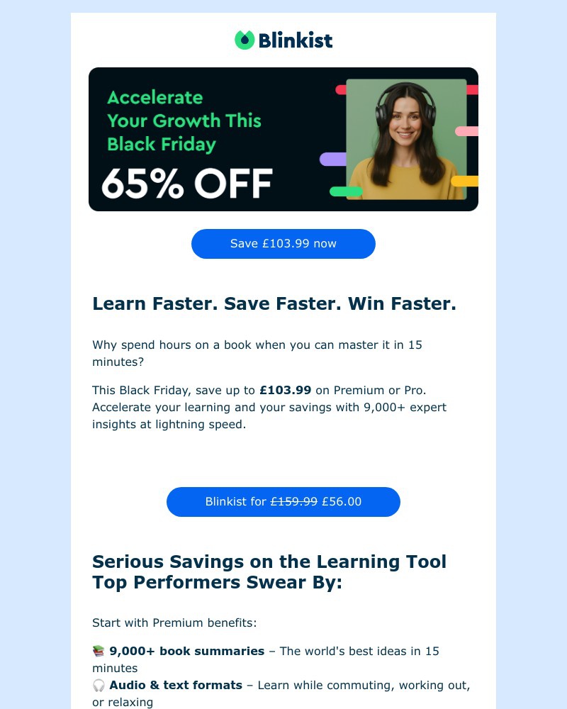 Screenshot of email sent to a Blinkist Registered user
