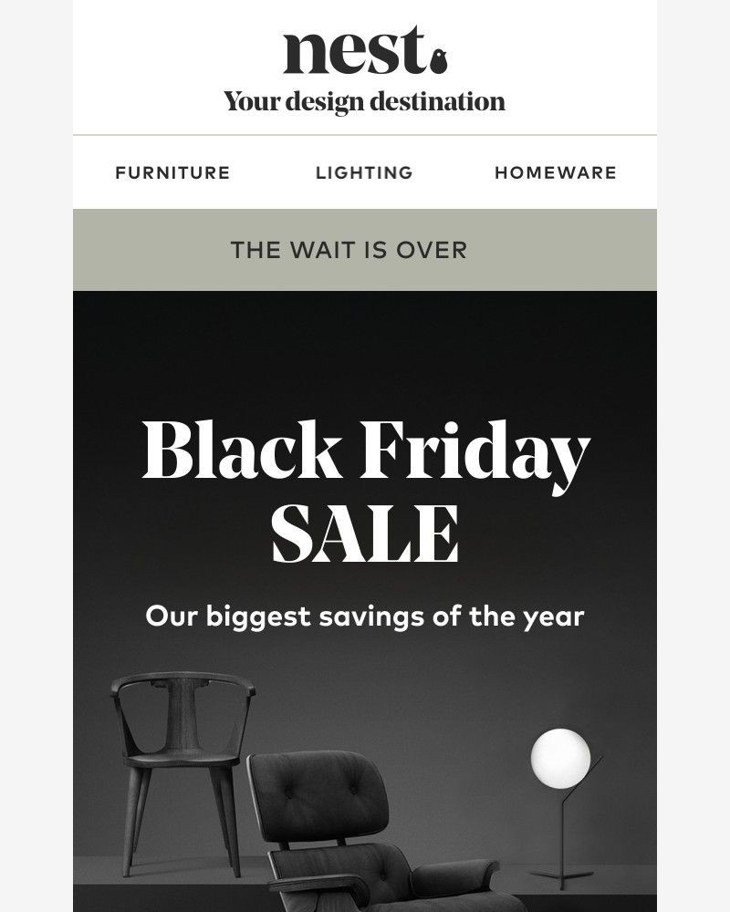 Screenshot of email sent to a Nest Furniture Cart abandoner