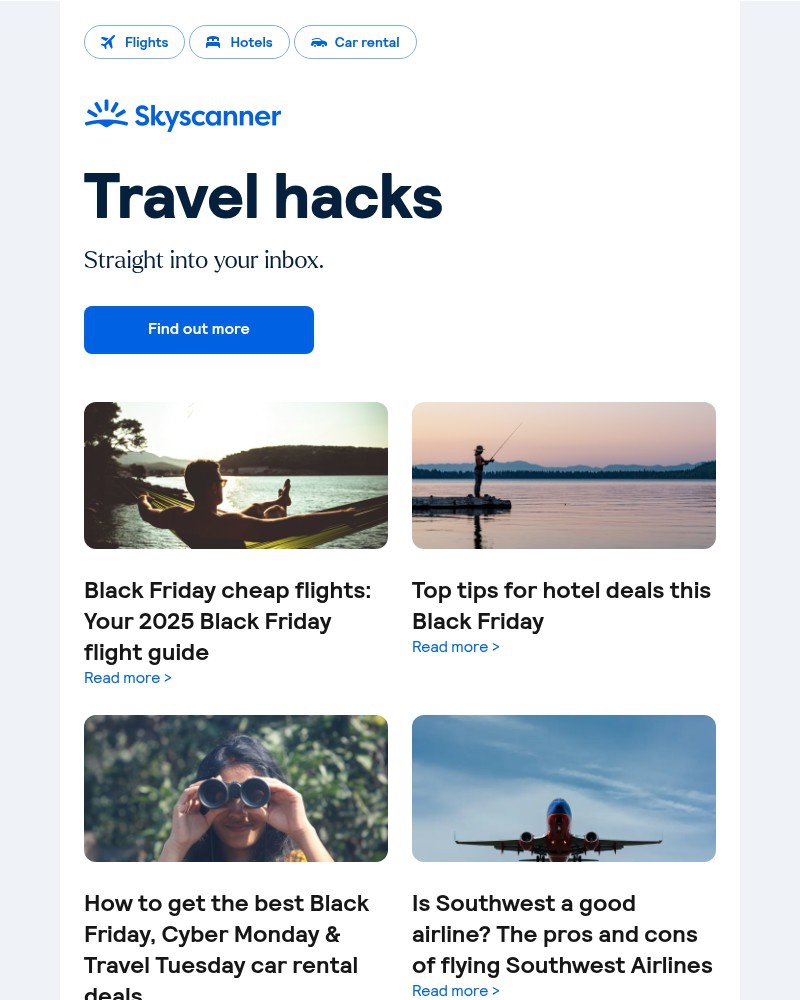 Screenshot of email sent to a Skyscanner Registered user