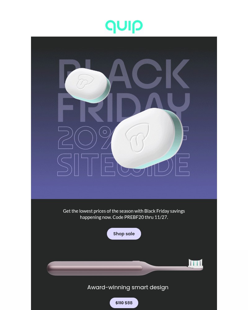 Screenshot of email sent to a Quip Newsletter subscriber