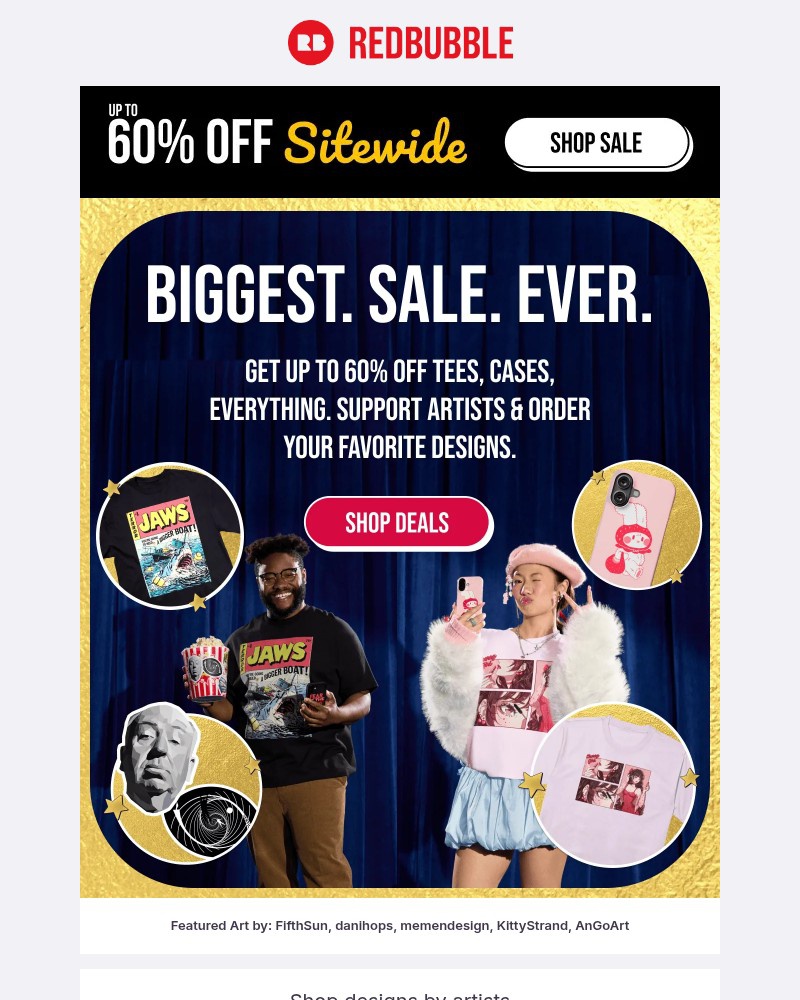 Screenshot of email sent to a Redbubble Newsletter subscriber