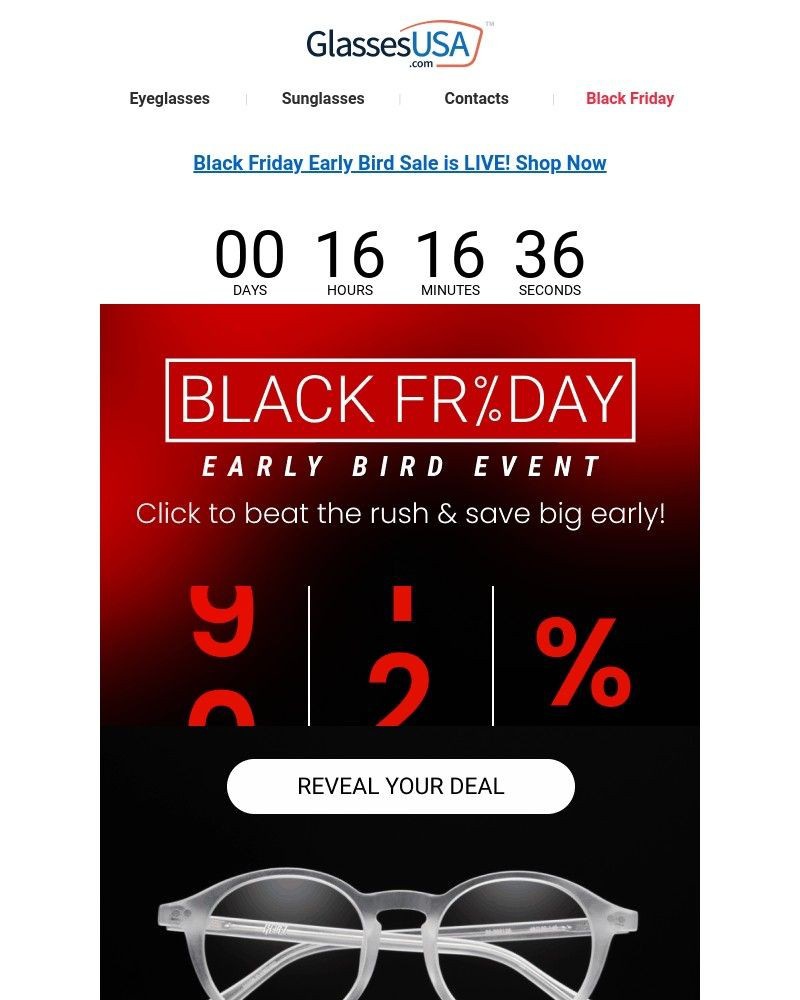 Screenshot of email sent to a Glasses USA Newsletter subscriber