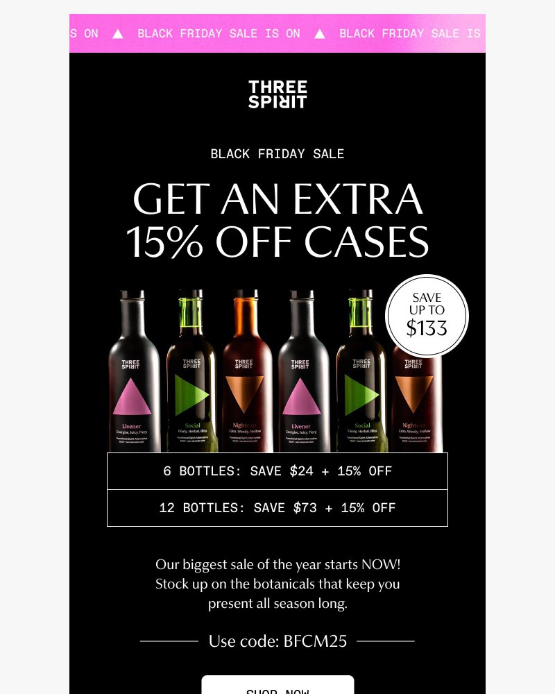 Screenshot of email sent to a Three Spirit Newsletter subscriber