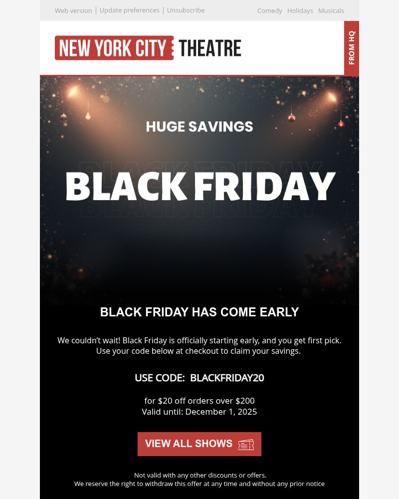 Screenshot of email sent to a New York City Theatre Newsletter subscriber