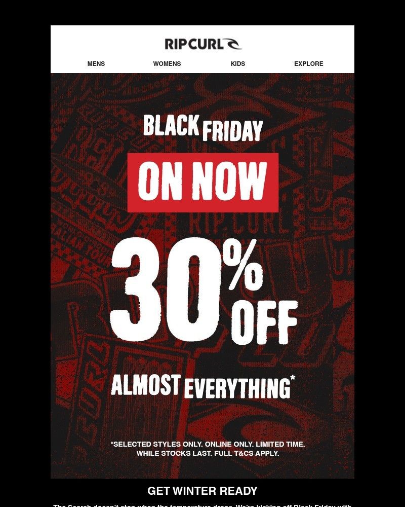 Screenshot of email sent to a Ripcurl Newsletter subscriber