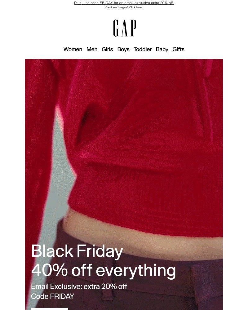 Screenshot of email sent to a Gap Newsletter subscriber