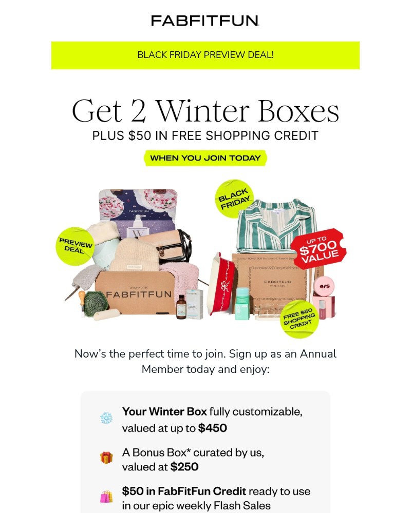 Screenshot of email sent to a FabFitFun Newsletter subscriber