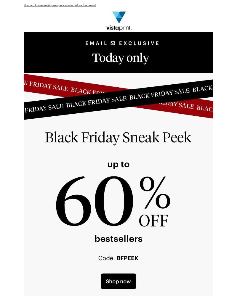 Screenshot of email sent to a Vistaprint Registered user