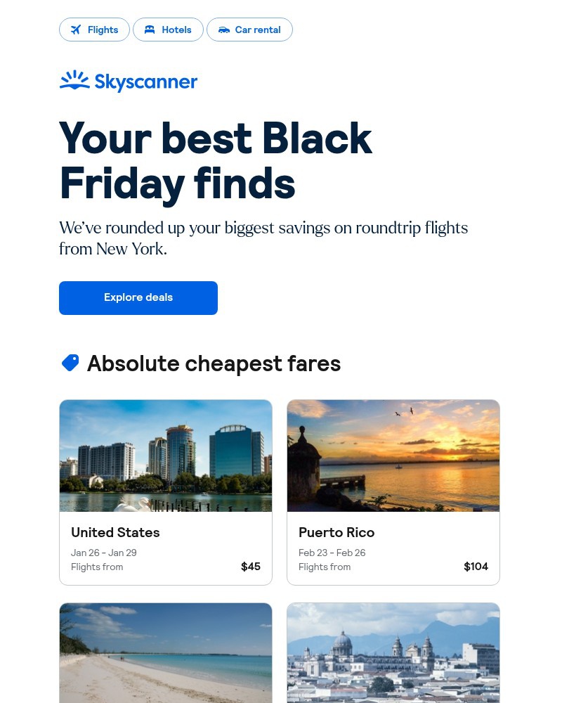 Screenshot of email sent to a Skyscanner Registered user