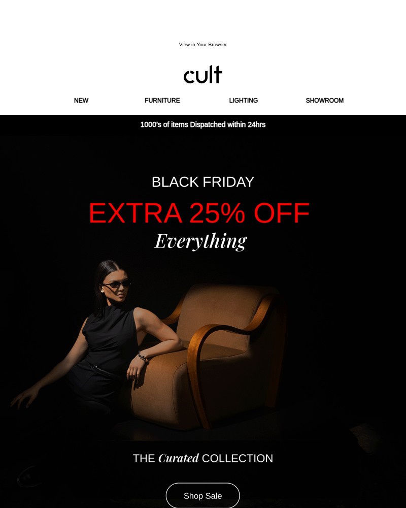 Screenshot of email sent to a Cult Furniture Cart abandoner