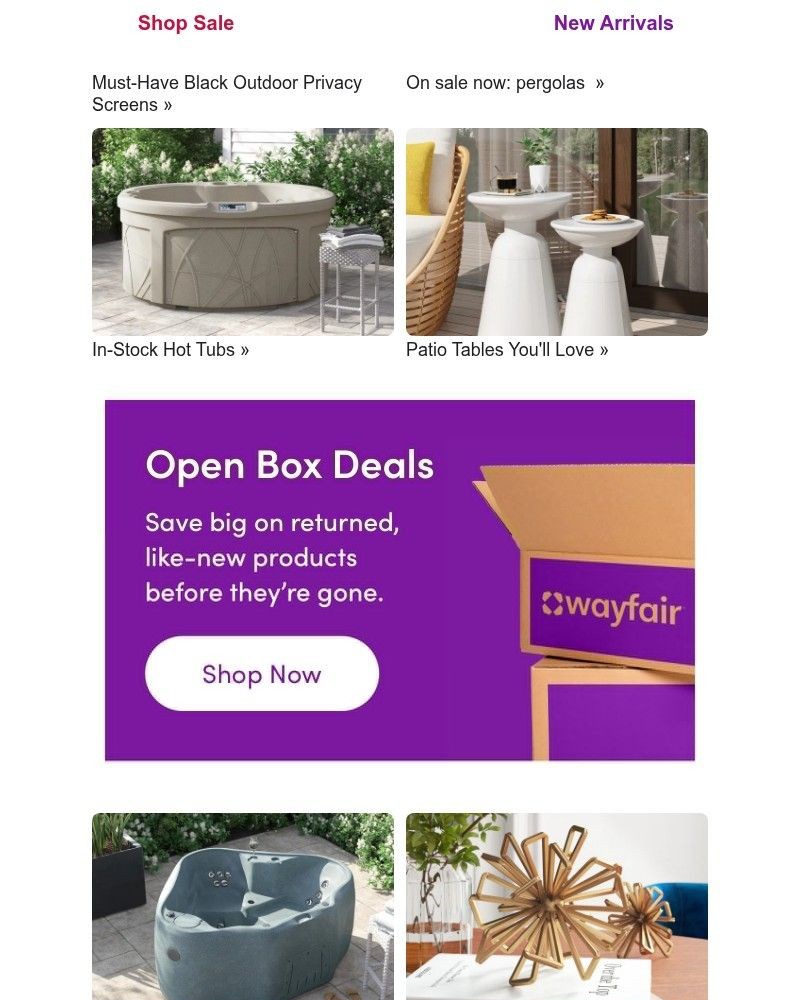 Screenshot of email sent to a Wayfair Newsletter subscriber