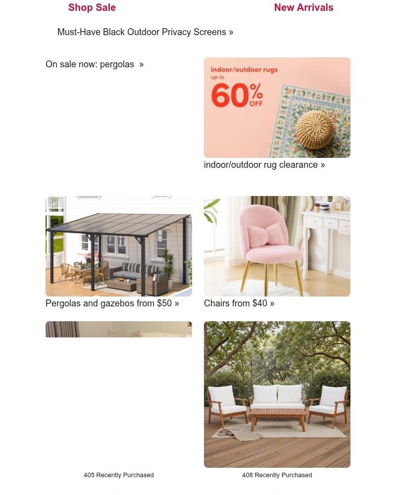 Screenshot of email sent to a Wayfair Newsletter subscriber