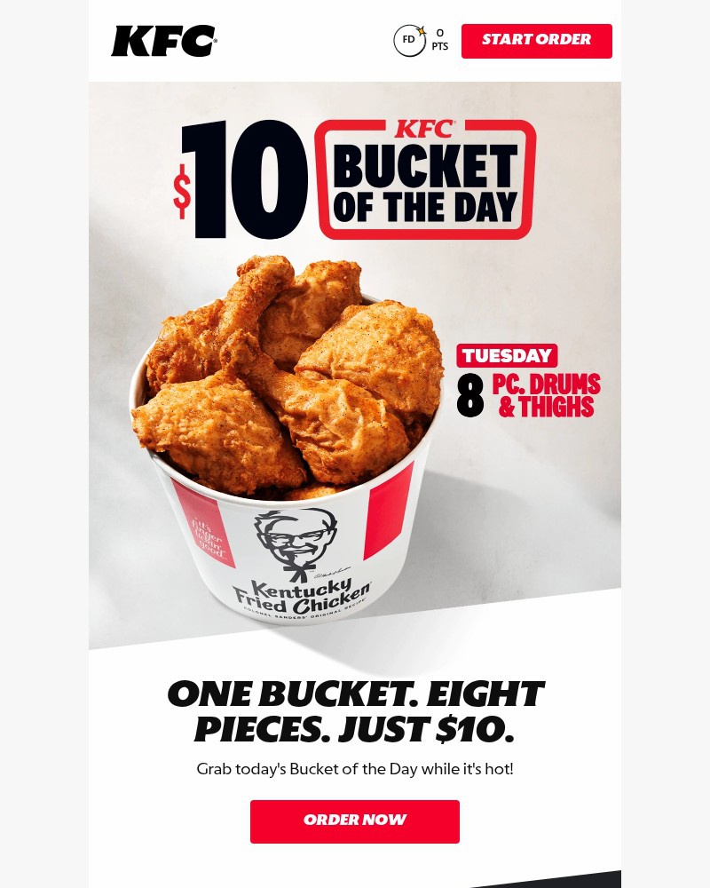 Screenshot of email sent to a Kentucky Fried Chicken Registered user