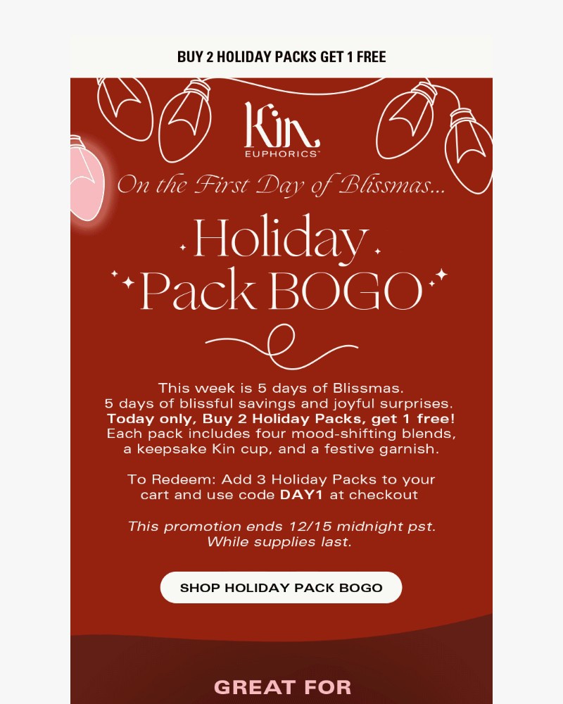 Screenshot of email sent to a Kin Euphorics Newsletter subscriber