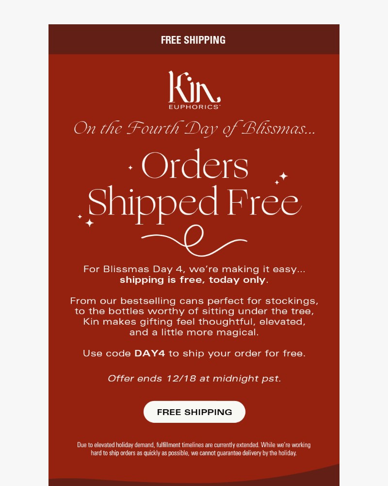 Screenshot of email sent to a Kin Euphorics Newsletter subscriber