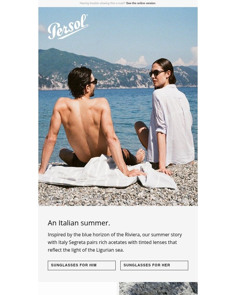 Screenshot of email sent to a Persol Newsletter subscriber