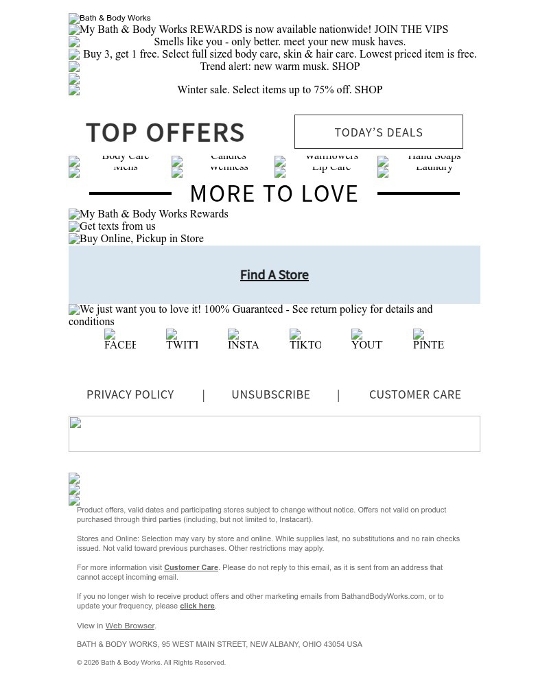 Screenshot of email sent to a Bath & Body Works Newsletter subscriber
