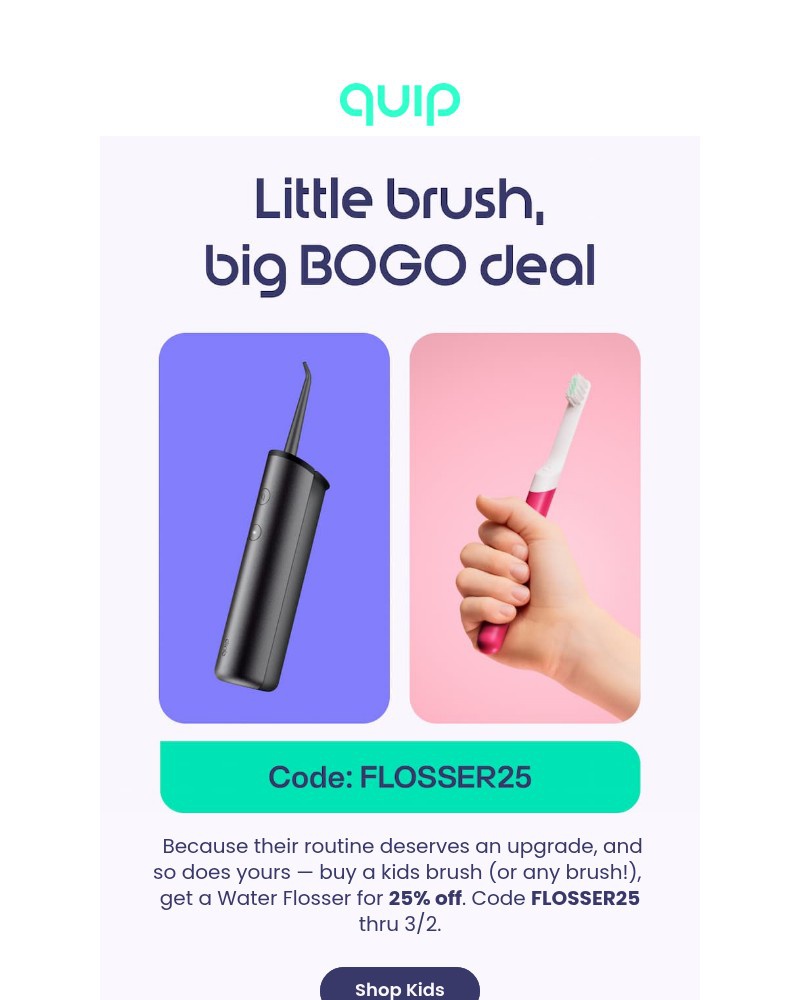 Screenshot of email sent to a Quip Newsletter subscriber