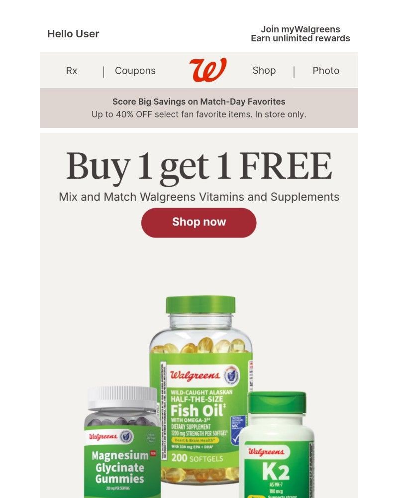 Screenshot of email sent to a Walgreens Registered user