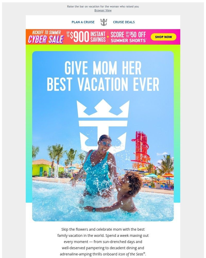 Screenshot of email sent to a Royal Caribbean Cruises Newsletter subscriber