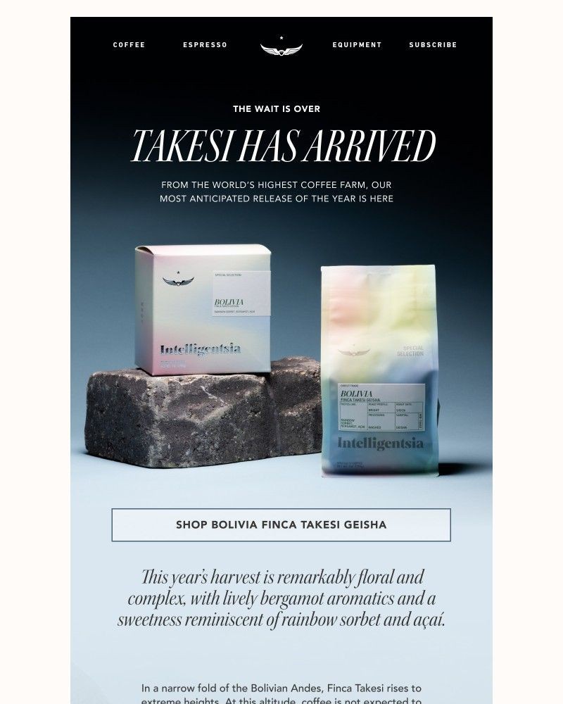 Screenshot of email sent to a Intelligentsia Newsletter subscriber