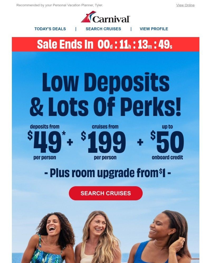 Screenshot of email sent to a Carnival Cruise Line Registered user