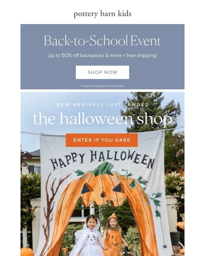 Screenshot of email sent to a Pottery Barn Newsletter subscriber