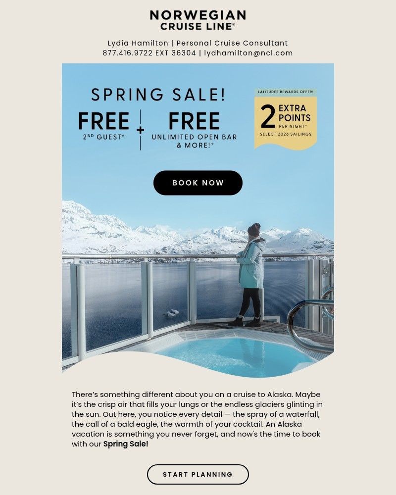 Screenshot of email sent to a Norwegian Cruise Line Newsletter subscriber