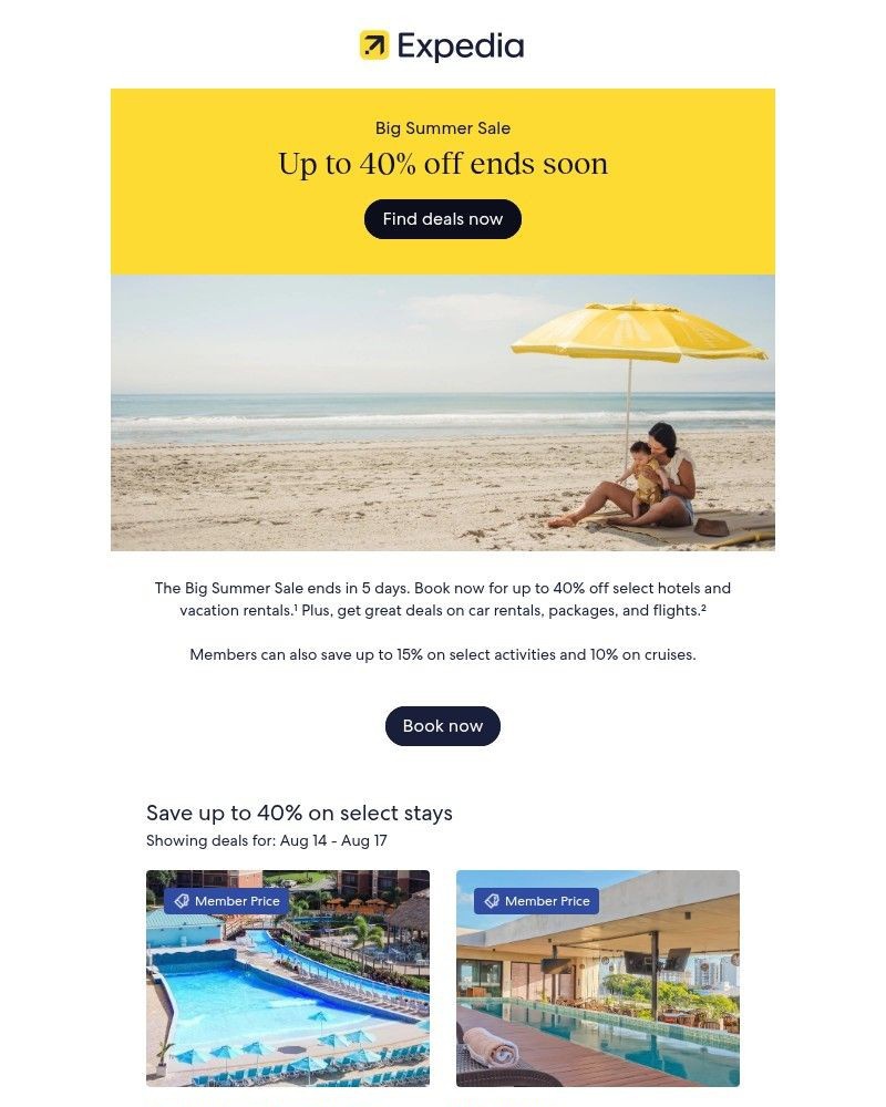Screenshot of email sent to a Expedia Registered user