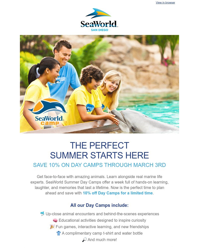 Screenshot of email sent to a Sea World Newsletter subscriber